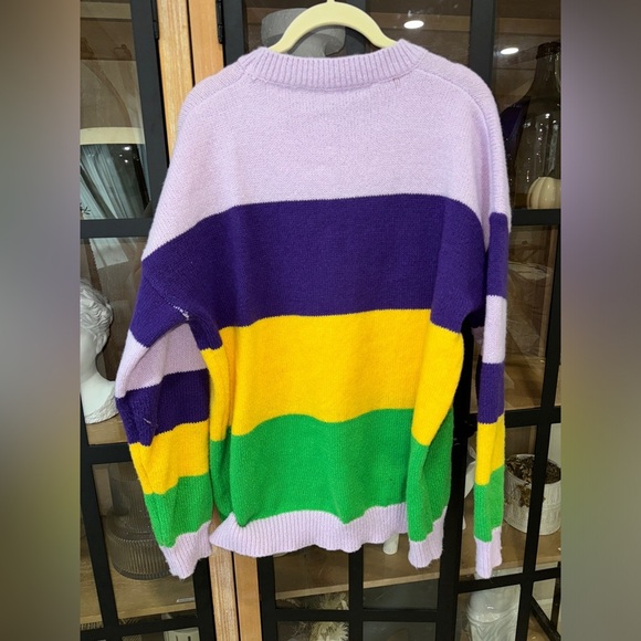Mardi Gras sequins sweater knit crewneck embroidered pullover sweatshirt top QOS - Picture 5 of 12